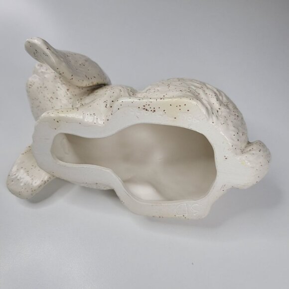 Ceramic Bunny Rabbit Glazed Holland Lop Ear Cream Speckled Eyelash 7 Inches Long - Picture 7 of 12